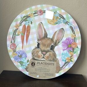 Benson Mills Set Of 4 Cork Placemats New Easter Bunny Carrots Floral Round